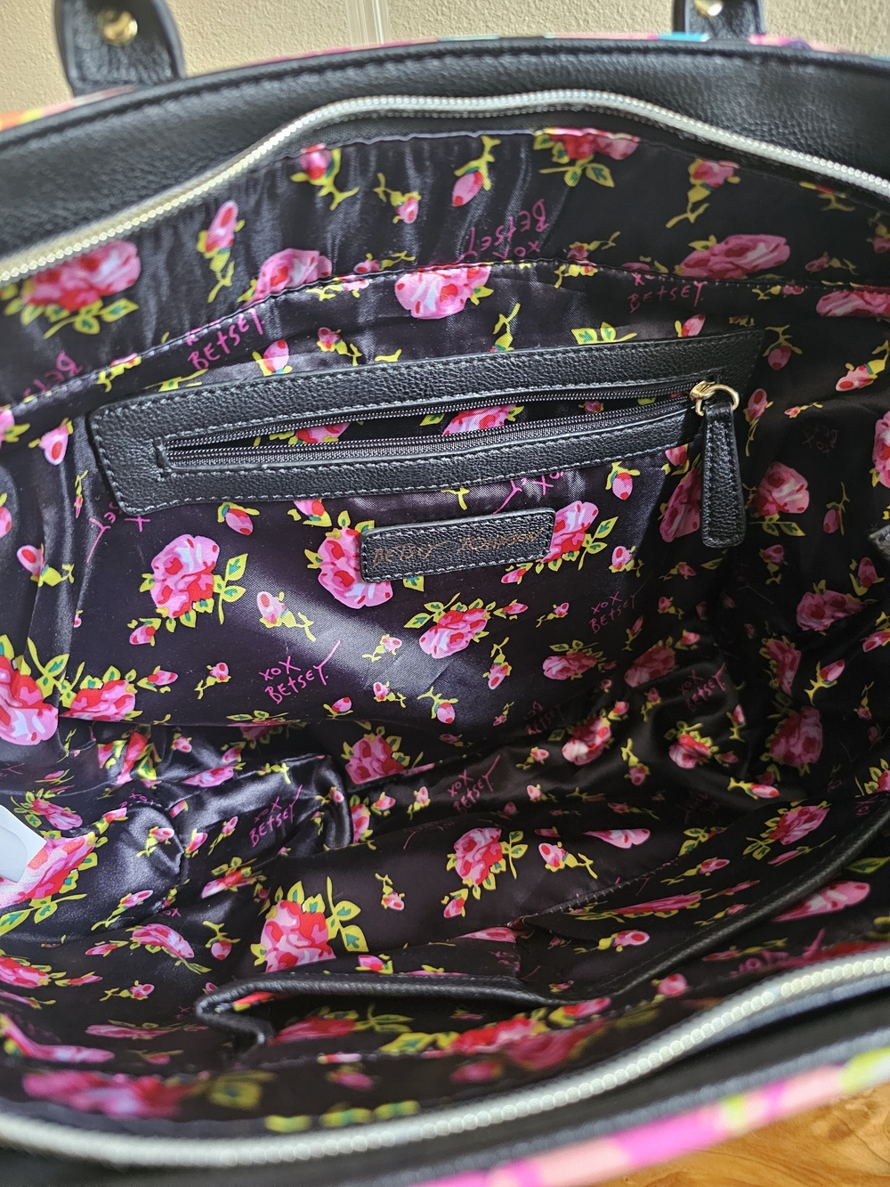 Betsey Johnson Black Trim Floral Shoulder Bag - Picture 9 of 12